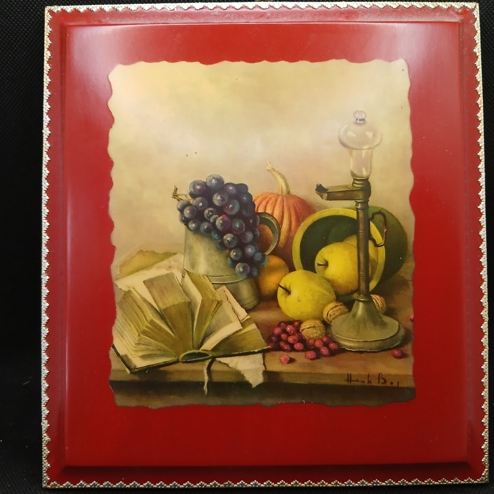 Vintage Mid century Modern Hank Boj Fruit Still Life Art Print Decoupaged B3